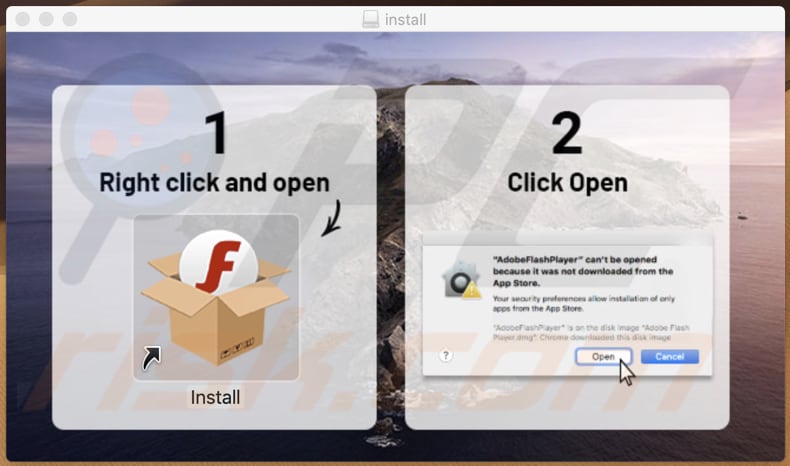 Een valse Adobe Flash Player-installer die wordt gebruikt om ActivityElement te verspreiden (eerste installatiestap)