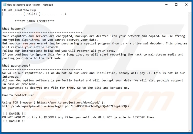 Babuk Locker decryptie-instructies (How To Restore Your Files.txt)