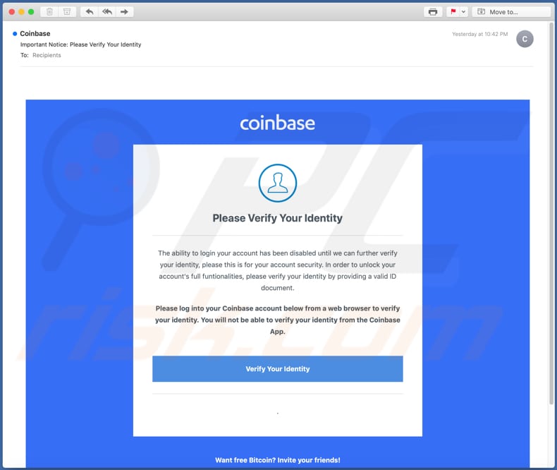Coinbase email scam email spamcampaigne