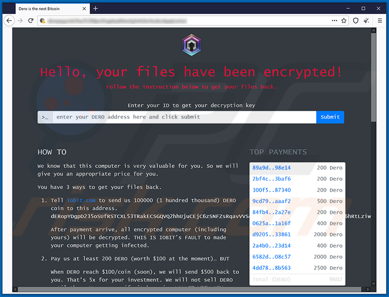 DeroHE ransomware Tor-website