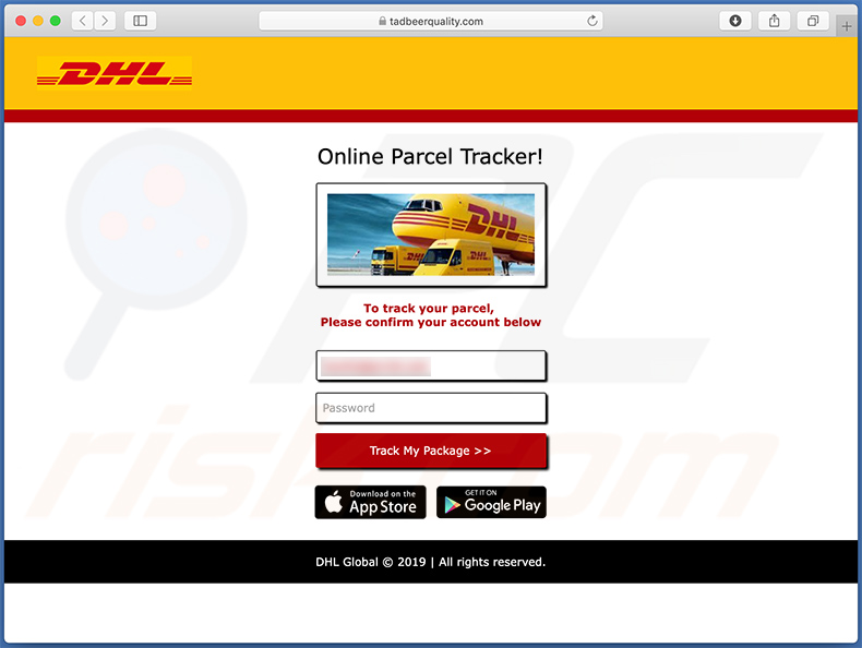 Phishing-website gepromoot via spam-e-mail met DHL-thema (2021-01-07)