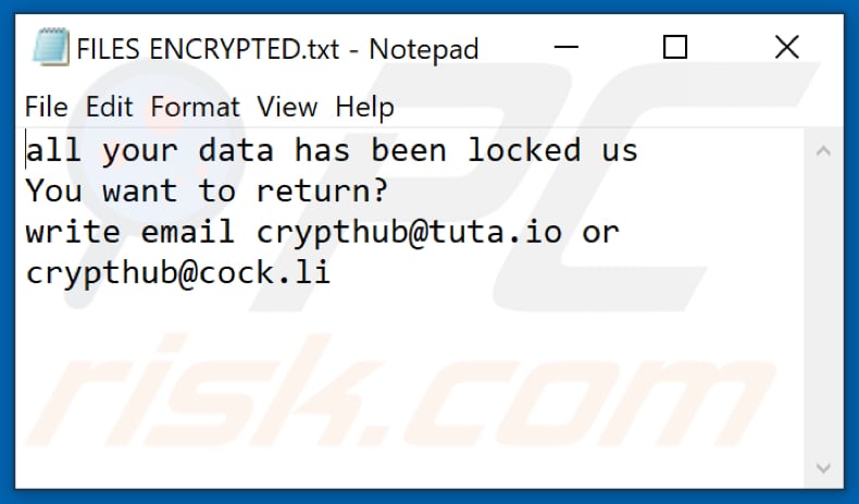 Hub ransomware tekstbestand (FILES ENCRYPTED.txt)