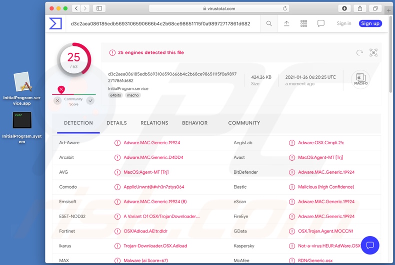 InitialProgram adware gedetecteerd door VirusTotal