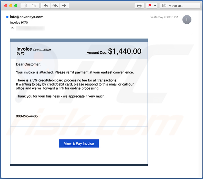 Invoice-themed spam email (2021-01-13)