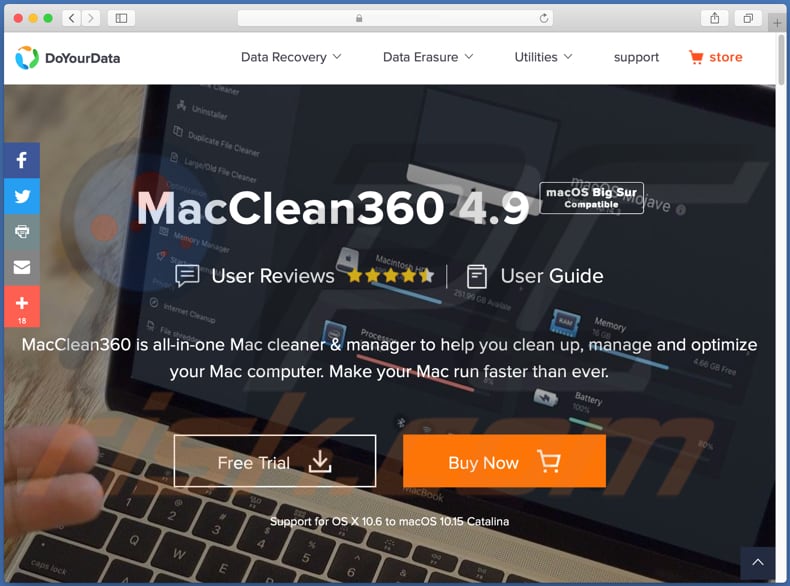 Website gebruikt om MacClean360 PUA te promoten