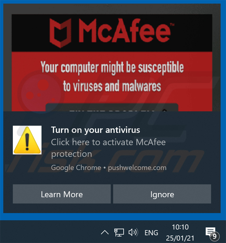 Browsermelding promoten McAfee subscription scam