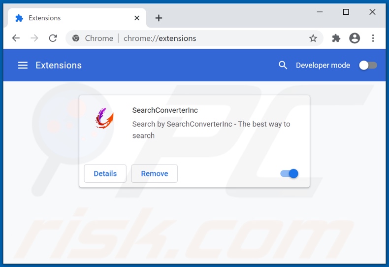 Verwijder aan searchconverterinc.com gerelateerde Google Chrome extensies