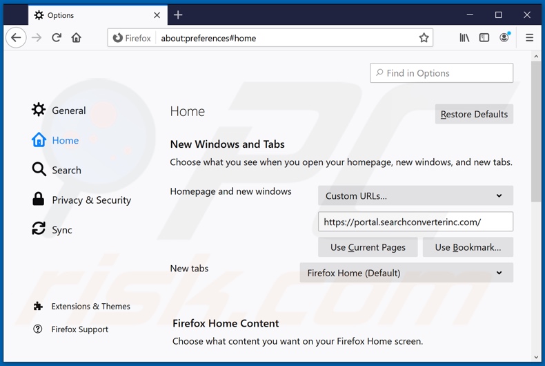 Verwijder searchconverterinc.com als startpagina in Mozilla Firefox
