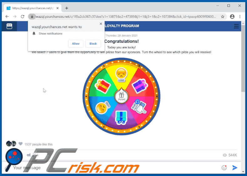 Spin The Wheel pop-up scam (2021-01-28)