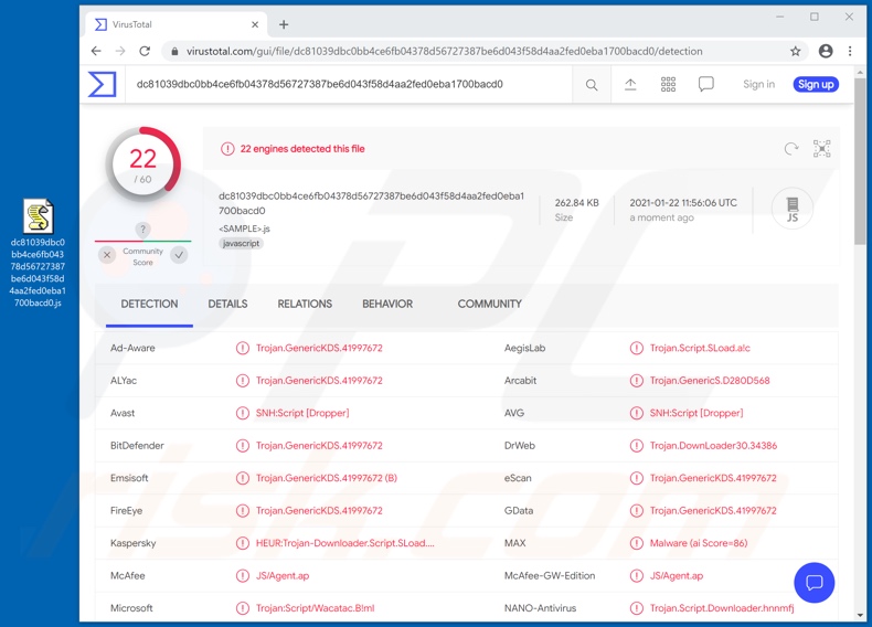 ViperSoftX malware detecties aan VirusTotal