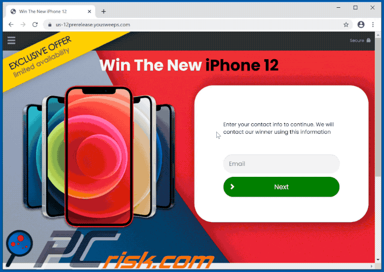 win the new iphone 12 pop-up scam weergave