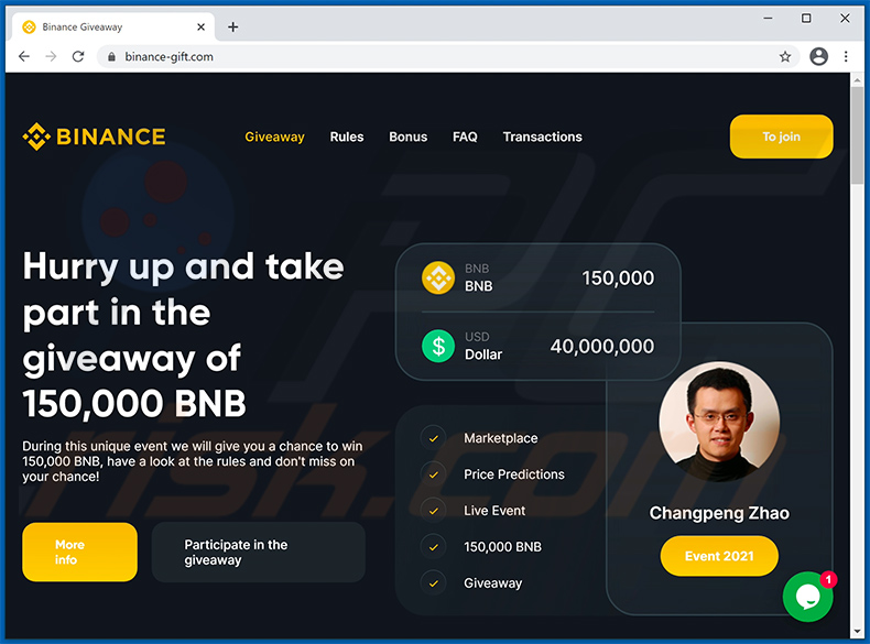 Binance Bitcoin giveaway oplichting