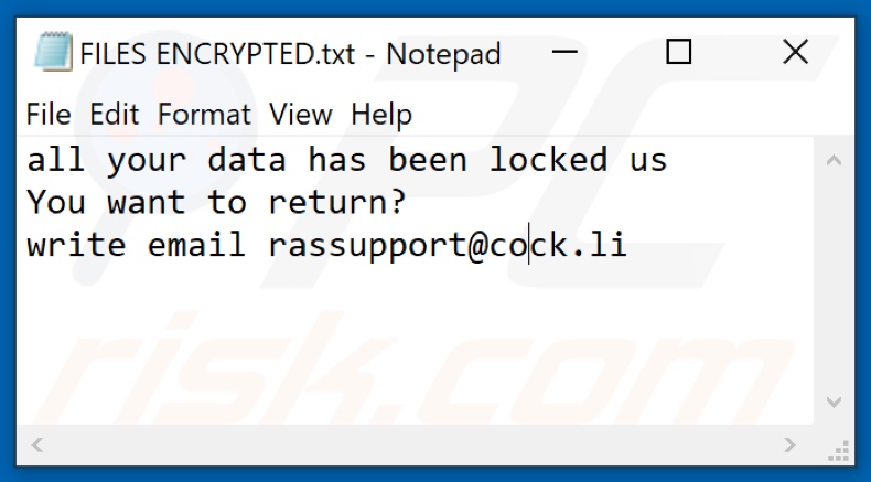 Bk ransomware tekstbestand (FILES ENCRYPTED.txt)