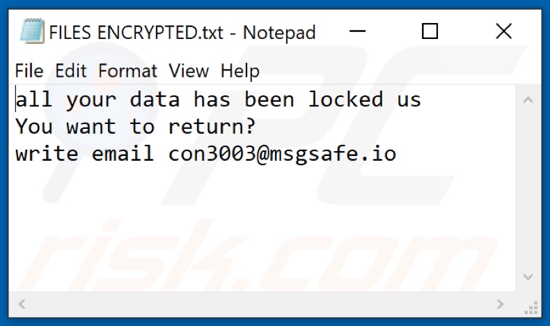 Con30 ransomware tekstbestand (FILES ENCRYPTED.txt)