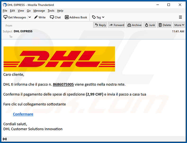 Italiaanse variant van DHL Express spam-e-mail