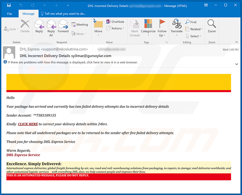 DHL Express spam e-mail (2021-02-11)