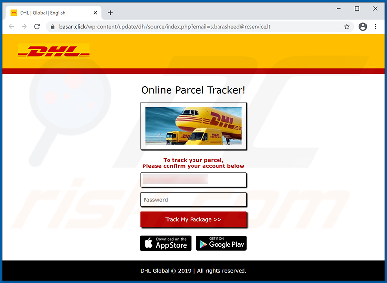 Phishing-website gepromoot via spam-e-mail met DHL Express-thema (2021-02-18)