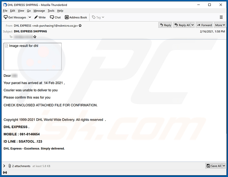 DHL Express spam email (2021-02-18)