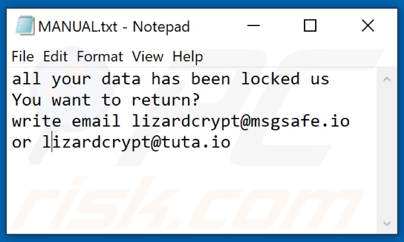 Tekstbestand van de Four ransomware (MANUAL.txt)