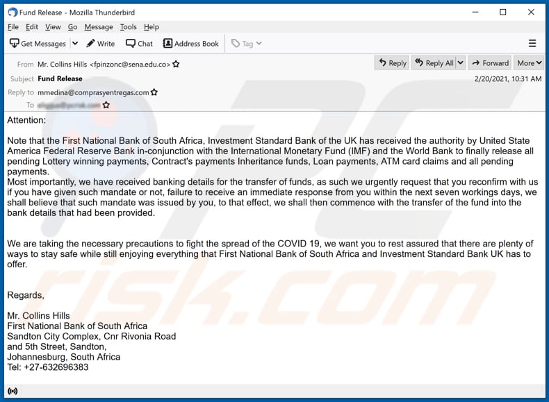 Fund Release e-mailoplichting