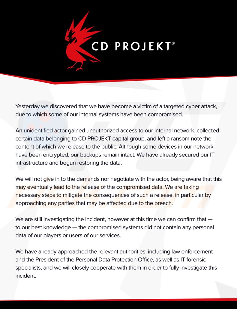 hellokitty ransomware aanval - Bericht van cd project