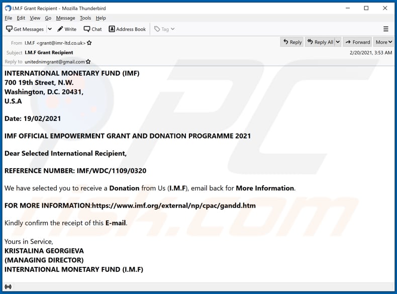 INTERNATIONAL MONETARY FUND (IMF) e-mail scam