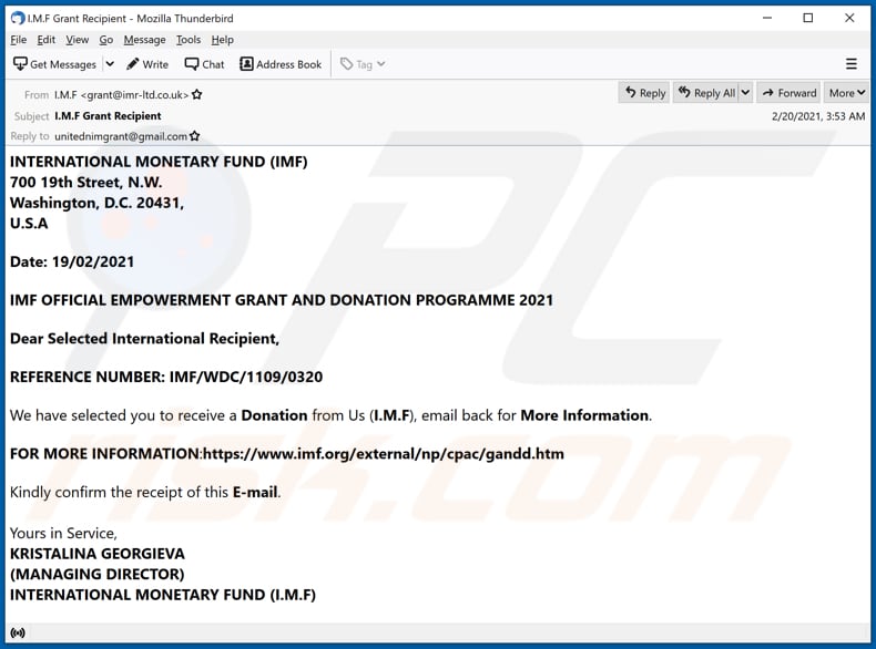 INTERNATIONAL MONETARY FUND (IMF) e-mail scam