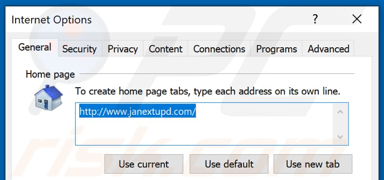 Verwijder janextupd.com als startpagina in Internet Explorer