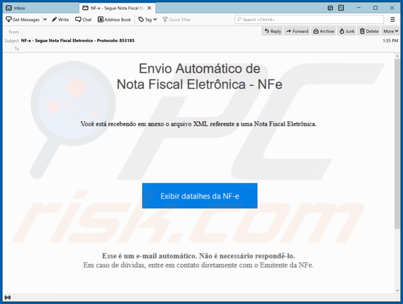 Malspam e-mail die Javali verspreidt malware
