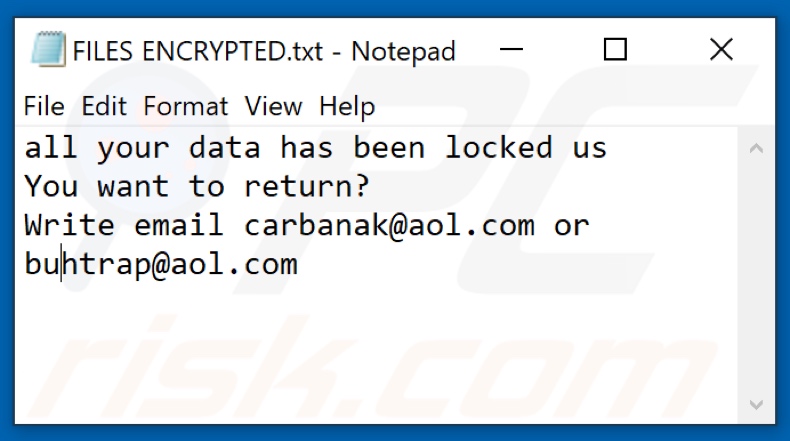 Pauq ransomware tekstbestand (FILES ENCRYPTED.txt)