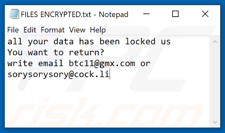 Wcg ransomware tekstbestand (FILES ENCRYPTED.txt)
