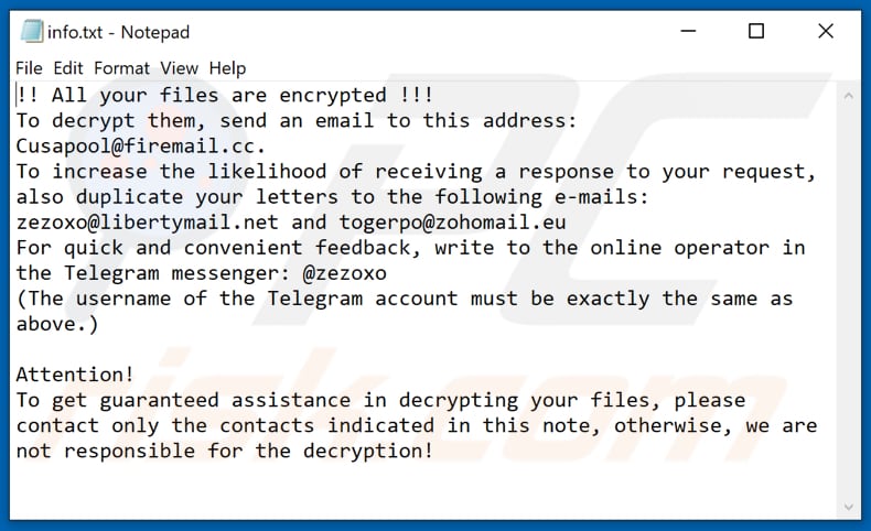 Acuna ransomware tekstbestand (info.txt)