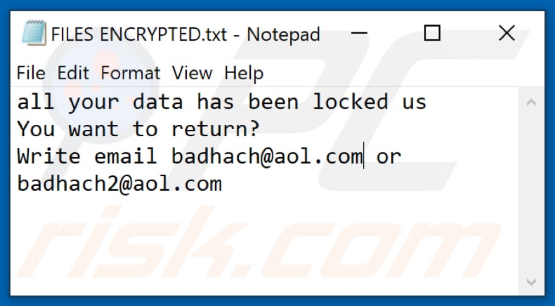 Bqd2 ransomware tekstbestand (FILES ENCRYPTED.txt)
