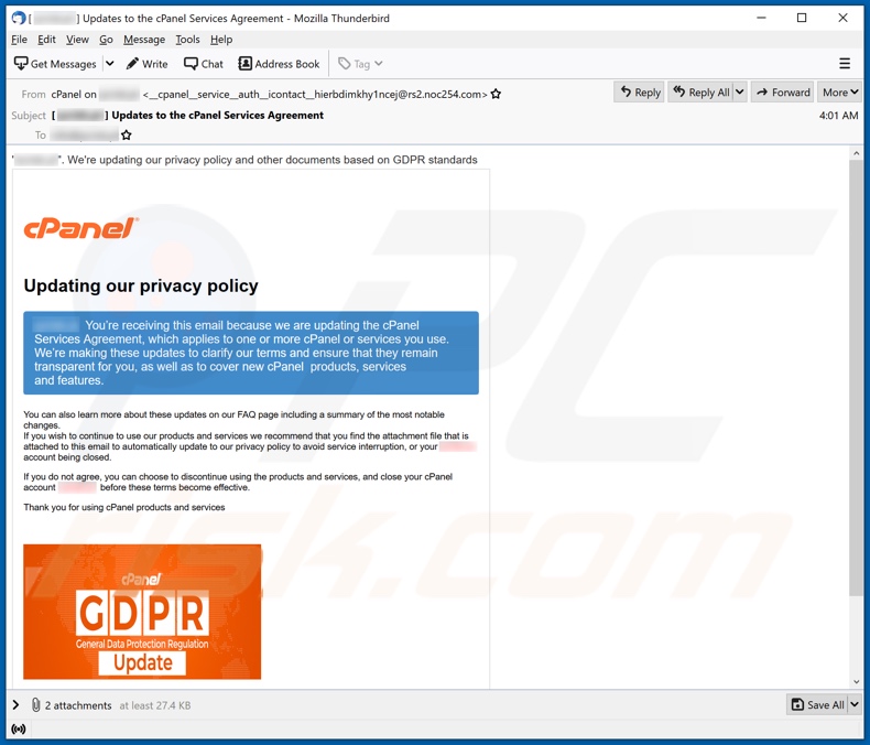 Variant van deze oplichtingsmail van cPanel