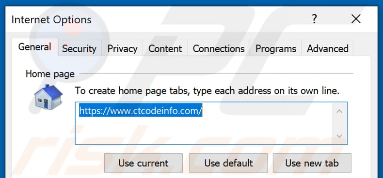 Verwijderen van ctcodeinfo.com uit Internet Explorer homepage