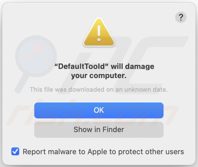 Pop-up na de installatie van DefaultTool adware