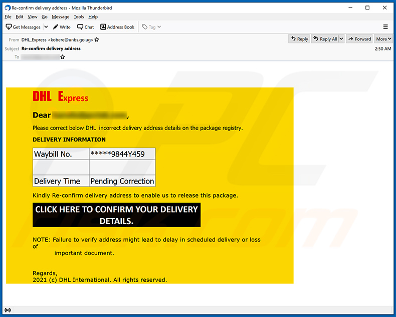 DHL Express-thema spam email (2021-03-24)