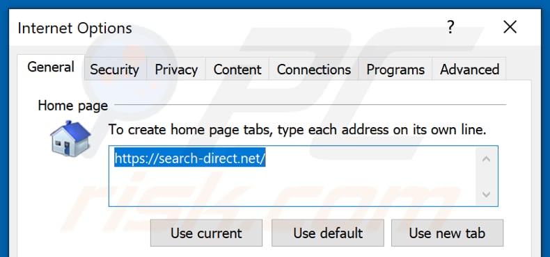 Removing search-direct.net from Internet Explorer homepage