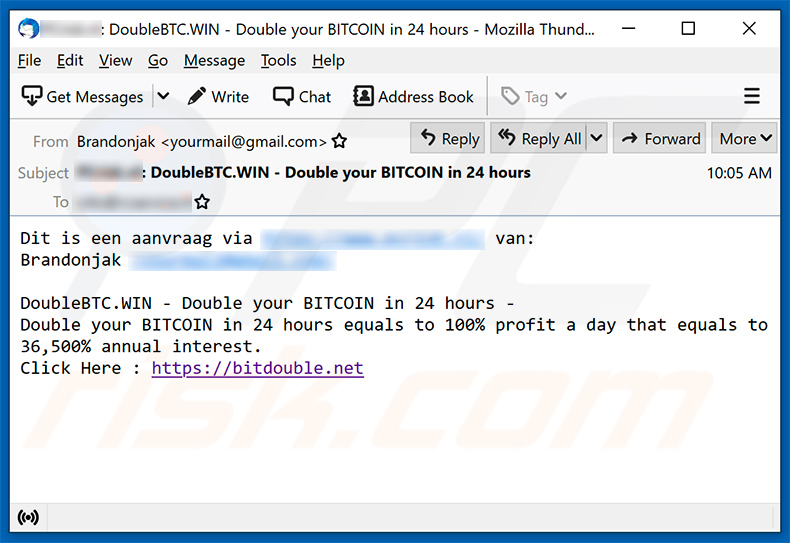 Double your Bitcoin oplichtingsmail (2021-03-18)