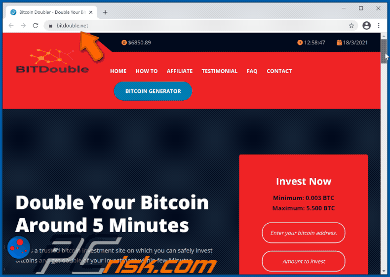 Double your Bitcoin phishing-website - bitdouble.net