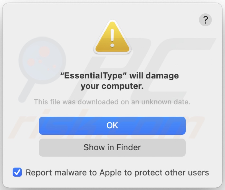 Pop-up na installatie van de EssentialType adware