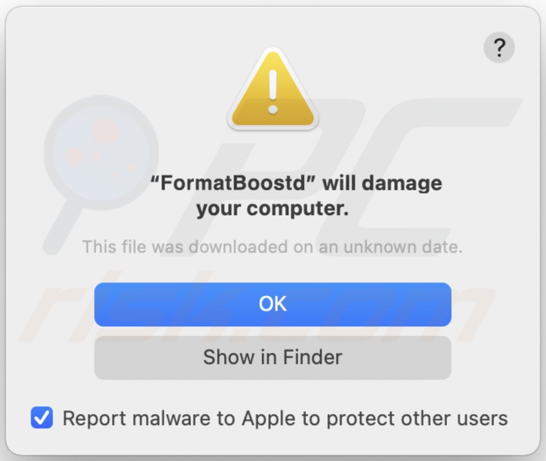 Pop-up die de aanwezigheid van FormatBoost adware meldt