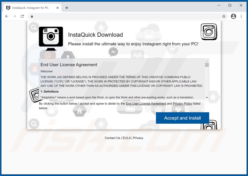 InstaQuick adware die website promoot