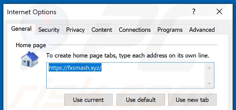Verwijderen van fxsmash.xyz van Internet Explorer startpagina