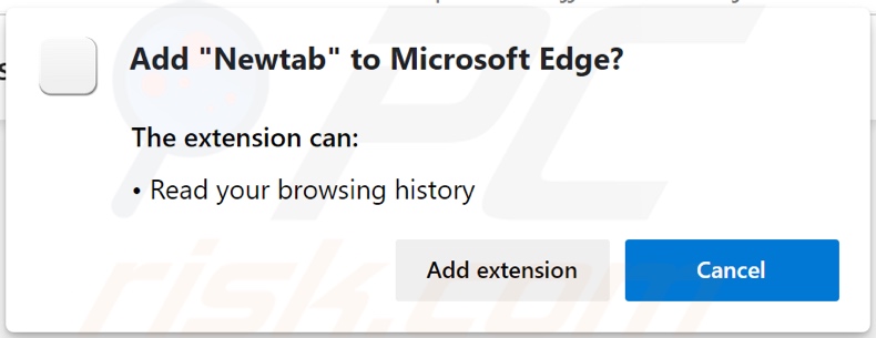 Newtab browser hijacker toestemming vragen om gegevens bij te houden