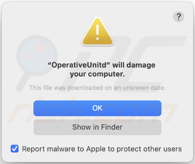 OperativeUnit adware gedetecteerd - pop-up