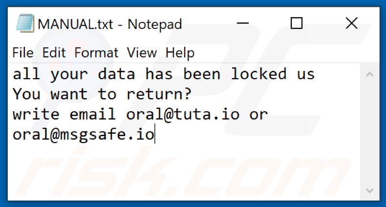 ORAL ransomware tekstbestand (Manual.txt)