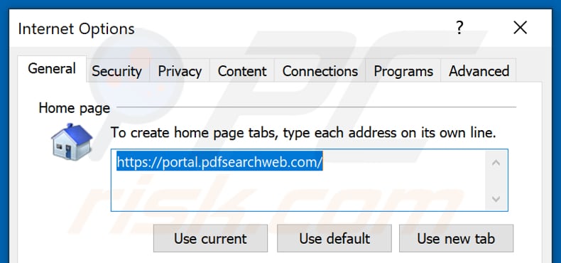 Verwijder pdfsearchweb.com als startpagina in Internet Explorer