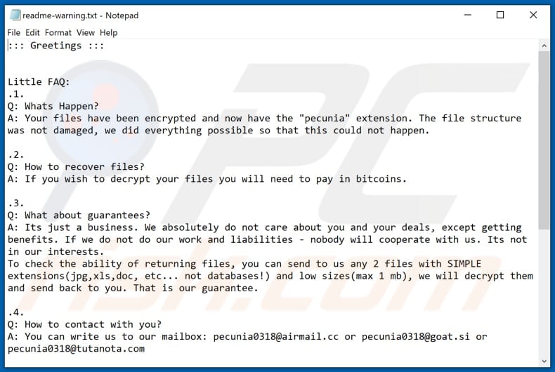 Pecunia decryptie-instructies (readme-warning.txt)