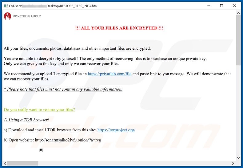 PROM ransomware losgeldbrief (RESTORE_FILES_INFO.hta)
